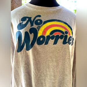 “No Worries” By Made Right Grey Graphic Tee Rainbow & Saying Tie Hem Tee NWOT M